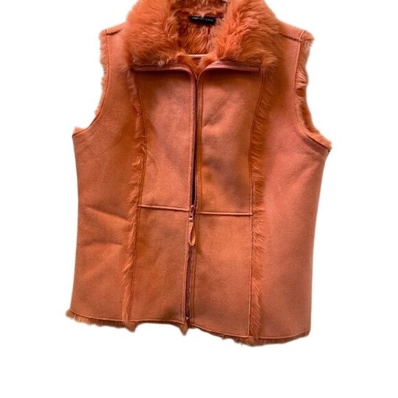 Relativity Womens Orange Faux Suede & Fur Vest Size L - Picture 1 of 10